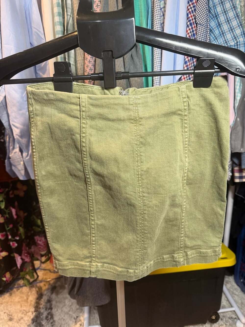 Free People Denim Mini Skirt Size 4 Olive Green Seamed